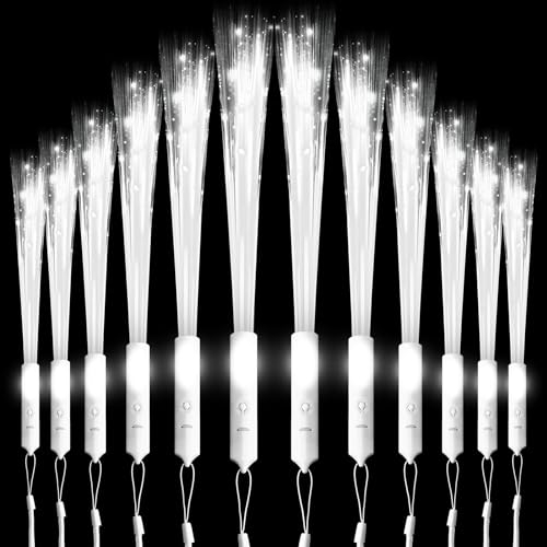Joycabin 12 Stück LED Leuchtstäbe, Knicklichter, Weiß Leuchtstab Leuchten Party Set, Glasfaser Leuchtstab, Hochzeit Leuchtwedel für Hochzeit, Weihnachten, Party, Konzert