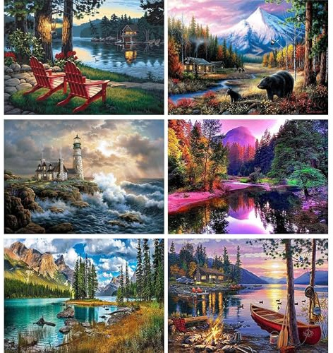 YALKIN Paint by Numbers for Adults and Beginner, Painting by Number Kits On Canvas,Without Frame DIY Color Oil Painting Acrylic Paints,Home Wall Decor 6 Pack 12x16 in