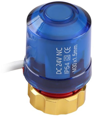 Wengart Attuatore termico WG02, valvola da 24 V, stato di accensione e spegnimento con indicazione LED a 360 gradi, Normalmente Chiuso, per termostato per riscaldamento a pavimento, blu