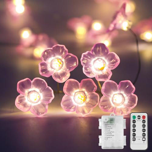suddus 12.8ft 40 LED Pink Fairy Lights Cherry Blossom Battery Operated
