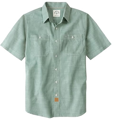 Dubinik® Chemise Homme Manches Courtes en Chambray Coton Léger Coupe Regular Deux Poches Style Urbain Décontracté Vert Clair 2XL