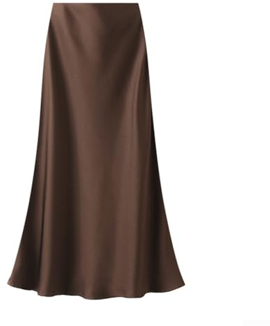 Jupe sirène de bureau d'été, élégante taille haute en satin pour femme (M, marron foncé)