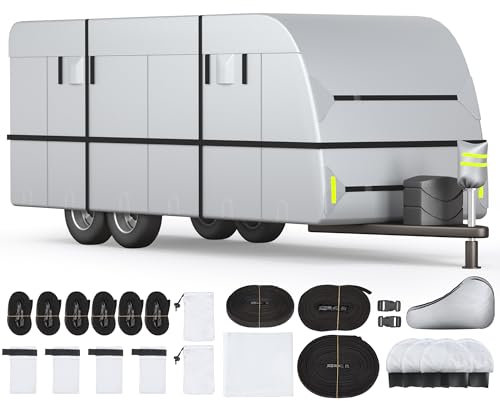 EROMMY Wohnwagen Schutzhülle 300D Wetter - 16-18Ft 550x267x274cm Wohnwagen Abdeckung -und reißfeste wohnmobilabdeckungen wasserdicht mit Abdeckung für Stützrad Und Aufbewahrungstasche Schutzhülle