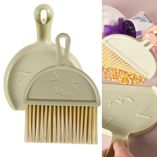 Mini Dustpan and Brush Set, Small Broom and Dustpan Cleaning Set Portable Table Top Brush Set Dining Table Crumb Sweeper Cleaning Tools with Soft Bristles Sweeper Dust Pan for Office(Green，1 pcs)