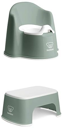 Bundle of BabyBjörn Topfstuhl, Graugrün/Weiß + Tritthocker, Graugrün/Weiß