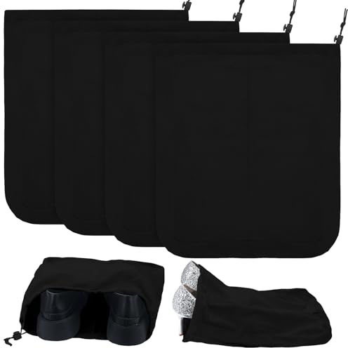 Bulyoou 4 Pcs Travel Shoe Bags Spandex Shoes Pouch with Interior Divider and Drawstring for Women Men Luggage Packing (Black)