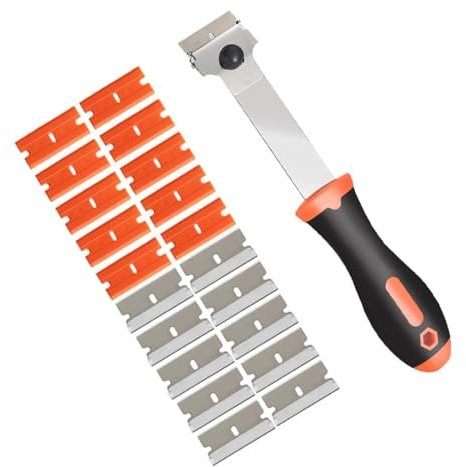 RVYEIOP Rascador, rascador de papel pintado de 1 pieza, quitapapeles con 20 cuchillas, rascador de vidrio, incluye cuchillas de plástico y metal, rascador de suelos, apto para ventanas y azulejos.
