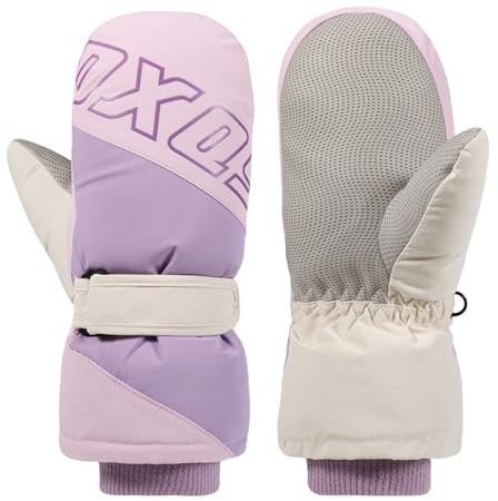 Jupsk Kids Winter Ski Gloves Waterproof Snowboard Mittens Anti Slip Plush Thermal Warm Gloves for Children Girls Boys 4-8 Years (Purple