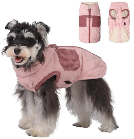 FEimaX Abrigo para Perro Cálido Chaqueta de Invierno Perro con Forro Polar Chaleco Resistente al Viento para Perros Pequeños y Medianos Ropa de Mascotas para Clima Frío con Anilla en D (S, Rosa)