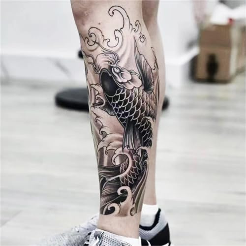 Tatuaje temporal de carpa, resistente al agua y duradero, ideal para muslos y brazos de hombres y mujeres. Tatuajes falsos.