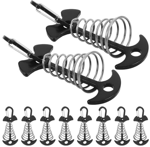 NIYANGLE Estacas de Aluminio para Tienda de Campaña con Mosquetones, Clavijas de Anclaje en Forma de Espina de Pescado, Tensores de Cuerda Resistentes al Viento, 10 Unidades para Camping