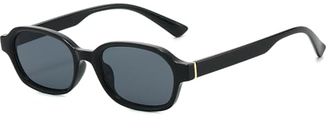 LJCZKA Occhiali da Sole Rettangolari Retrò per Donna Uomo Piccolo Quadrati Occhiali da Sole Stretto Montatura Vintage Anni 90 Moda Protezione UV400 (Nero Nero)