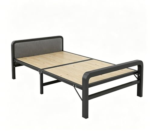 Hopfällbar sängram, ingen montering krävs Plattformssäng med stålram Träribbor, bärbar gästsäng for små utrymmen, sovrum, kontor(80x190cm)