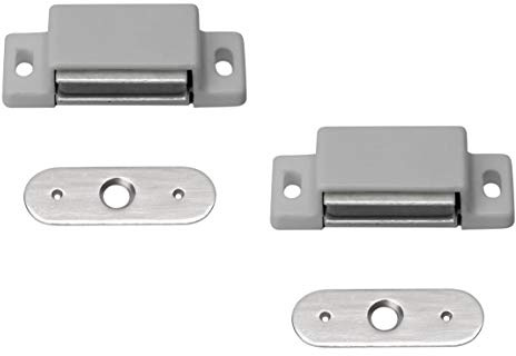 Metafranc Magnetschnäpper Aluminiumlook, 2 Stück - 3 kg Haltekraft - Feste Gegenplatte - Einfache Montage - Geeignet für Möbeltüren & Klappen / Türverschluss / Haltemagnet / Möbelschnäpper / 361006