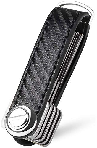 flintronic Key Organizer | Schlüsselanhänger Echtes Leder | Pocket Smart Key Holder mit Stilvoller,Funktionaler und Praktischer Geschenkbox (für 7-9 Mehrfachschlüssel)-Schwarz Kohlefaser