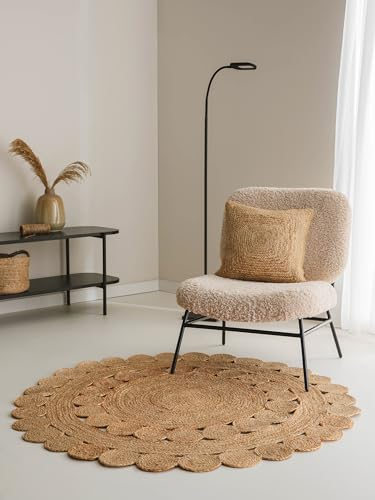 benuta Pure Jute Teppich Jutta - Natur Rund 120 cm - Handgewebter Wohnzimmerteppich - Natürliches Boho Design - Für Fußbodenheizung geeignet