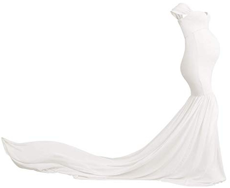 Women Maternity Dress for Photography Mermaid Off Shoulder Elegant Fitted Chiffon Gown Baby Shower Pregnancy Maxi Dresses for Photoshoot Ruched V Neck Long Train Slim Fit Flowy Photo Props Dress White