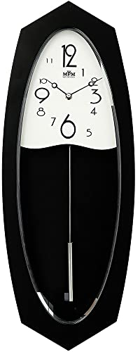 MPM Quality Design Pendeluhr Wanduhr, Dunkle Wanduhr Holz, hochwertige Verarbeitung aus Holz und Glas, Elegante Wanduhr modern, präziser Quarz-Schrittmotor, große Wanduhr mit Pendel, Wohnzimmeruhren