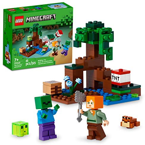 LEGO Minecraft The Swamp Adventure 21240, Building Game Construction Toy with Alex and Zombie Figures in Biome, Birthday Gift Idea for Kids Ages 8+