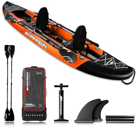 SKINHAWK Kit kayak orange exclusif 380 – Bateau pneumatique – Canoë – 380 x 96 cm – Kayak 2 personnes