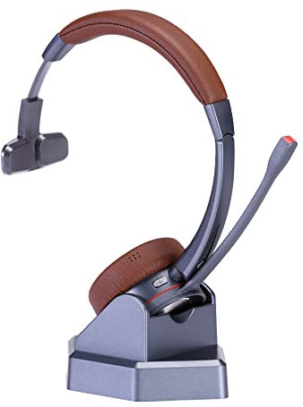 Cleyver - Auriculares inalámbricos, NW30 UCB, doble conexión, dongle USB, Bluetooth, móviles, tabletas, multipunto, micrófono cancelación de ruido, alcance 30 m, versión mono, marrón, gris