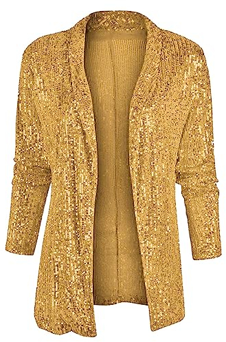 YUHYtop Damen Pailletten Cardigan Jacke Langarm Glitzer Bomberjacke Party Club Jacke Pailletten-Blazer Damen Elegant Tailliert Anzugjacke Glitzer Tops Kurz Oberteile Blazer Glitzer Outfits Clubwear