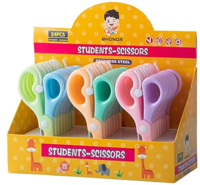 Wisafory 24 Stück Bastelschere Set Kinderschere Sicherheit Schere Kinder Papierschere Sicherheitsschere Lernschere Bunte Kinder Schere Anfängerschere für Vorschule Kita Kindergarten (3 Farben)