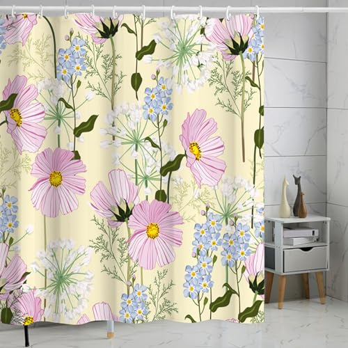 FAIRYGATE Extra Long Shower Curtain Outdoor Bathroom Curtains Flower Garden Scenery Pattern Bath Washable Polyester Fabric with 12 Hooks 72 x 72 Inch B9811