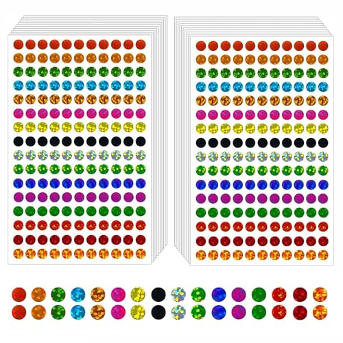 EUZUXU 3520 Stück Glänzende Bunte Kreis Dot Aufkleber Sparkle Farbcodierung Etiketten Kleine Runde Punkt Aufkleber, Etiketten Markierungspunkte (6mm)