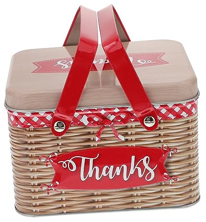 Ciieeo Large Red Tinplate Candy Box Handheld Cookie Storage Container Rattan-style Baking Biscuit Holder Tin