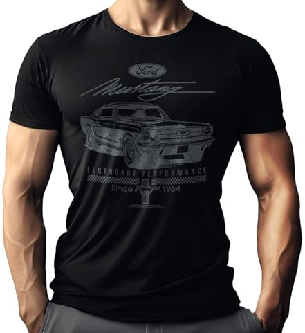 T-Shirt Homme Ford Mustang, Licence Officielle Ford, T-Shirt Fan de US-Car, Sérigraphie Haute Qualité, Coupe Sportive, Idée Cadeau pour Pilotes & Fans Mustang, ÖKO-TEX100