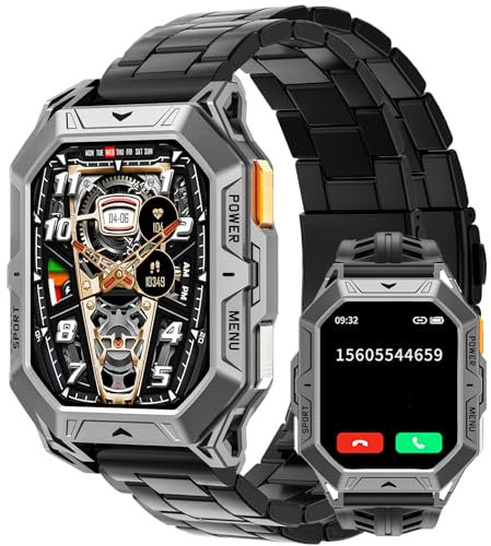 findtime Orologio da uomo con Bussola Sport Millitaire Braccialetto senza Fili Chiamata Chiara smartwatch Impermeabile Orologio Intelligente con Chiamata Bluetooth 1ATM, Nero , TPU