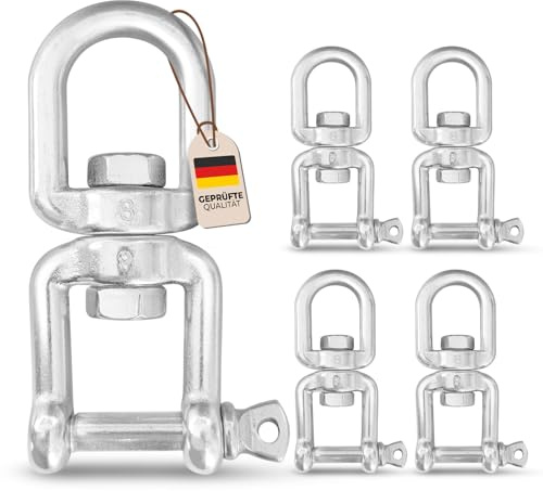 PinPro A4 Edelstahl Drehwirbel Auge-Gabel Form in mehreren Größen bis 3150kg Bruchlast | Rostfreier AISI 316 Wirbelschäkel | 360° drehbare Ösen für Boxsack oder Hängesessel (1x 8x88mm 2000kg)