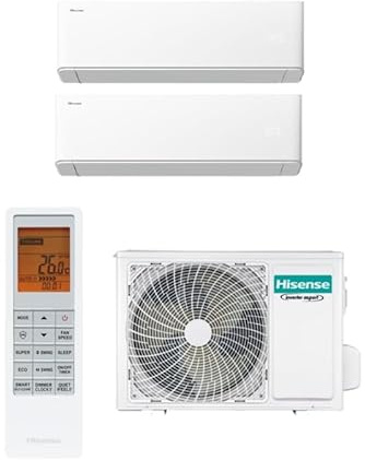 Hisense Uni Air Climatizador Dual Split 2AMW52U4RGC 12000+12000 BTU, R32, Inverter, autolimpieza, temporizador, oscilación automática, WiFi, modelo 2025, A++/A++