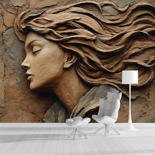 Papel Tapiz Mujer De Yeso Murales - Figuras En Relieve 3D Mural de Pared Papel Tapiz Fotográfico para Tapiz Arte de Pared para Sala de Estar Dormitorio200x140cm Marrón