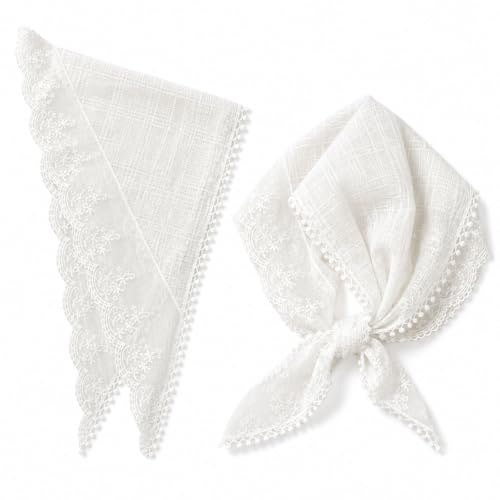 Thfaeyta 2 Pcs Lace Head Scarves, White Triangle Hair Bandanas for Women | Lace Hair Kerchiefs, 76 x 30 cm | 2 Triangle Head Wraps | Headscarf or Bandana | Suitable for Long Short Curly Straight Hair