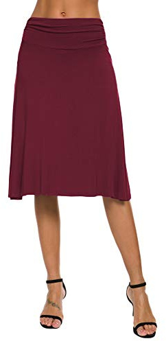 EXCHIC Yogakjol för kvinnor, stretchig, volangmidja, avslappnad, utställd, Vinröd, L