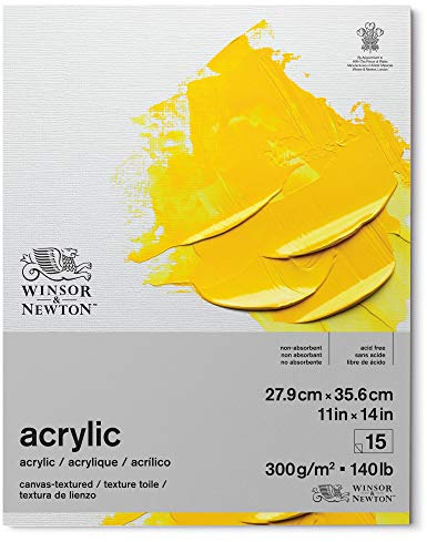 Winsor & Newton 6534002 Akrylpapper i block – 15 ark med dukstruktur 27,9 x 35,6 cm, 300 g/m², syrafri, utan optiska blekmedel, åldringsbeständig för akrylfärg och medier, vit