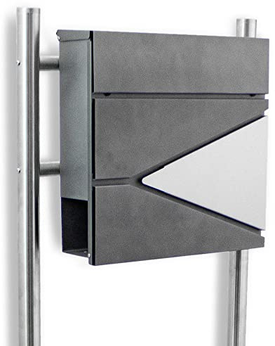 BITUXX Freistehender Design Standbriefkasten 17192 Briefkastenanlage Hausbriefkasten Postkasten Edelstahl mit Zeitungsfach Einwurf und Front Anthrazit Graphit Optik