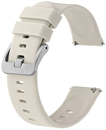 BISONSTRAP Silikon Uhrenarmband, Leichtgewicht Uhrenarmbänder mit Schnellverschluss, 22mm, Elfenbein (Beige) mit Silberner Schnalle