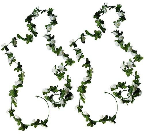 Molyorch 2 Piezas Guirnalda Seda con Hojas Verdes, Artificiales Colgando Rosa Guirnalda Seda, Rosa Artificial con Hojas Verdes, para El Arco de la Boda, Casas de Flores