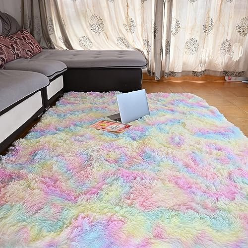 Beyeutao Irisierend Hochflor Teppich 160x230cm Wohnzimmer Teppiche Colorful Living Room Rug Teppich Shaggy Teppich für Wohnzimmer Schlafzimmer Teppiche Play Rug Outdoor Carpet.