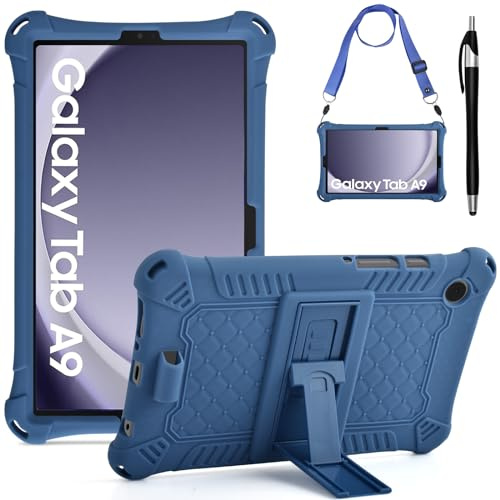 KATUMO Fodral för Samsung Galaxy Tab A9 2023 8,7 tum (SM-X110/X115/X117), Barnfodral för Galaxy Tab A9 8,7 tum, Silikonfodral med Penna och Axelrem