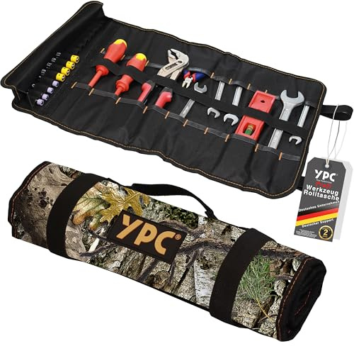 YPC VarioRoll XL – 56x34cm, 20 Steckfächer und 15 Schlaufen, Werkzeugtasche rollbar, Messertasche, Werkzeug Rolltasche, Werkzeugrolle, Maulschlüssel Tasche leer