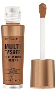 Rimmel Multi Tasker Better Than Filters, 007 deep, 3 in 1 Face Primer, Glow Booster and Highlighter, Flawless Finish, Infused with Vitamin C and E, Maxi Soft Applicator, Vegan, 30ml