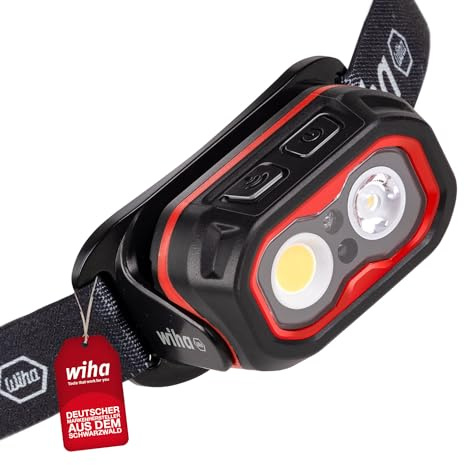 Wiha Stirnlampe 500lm mit Bewegungssensor I Stirnleuchte LED wiederaufladbar I USB-C I Kopflampe superhell I 2 Lichtmodi I 10h Leuchtdauer (45700)
