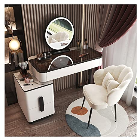 Juego de tocador de cristal, tocador, maquillaje, moderno, simple, avanzado, de madera, tocador, dormitorio, tocador, espejo inteligente, taburete de maquillaje, tocador, escritorio para mujeres/niña