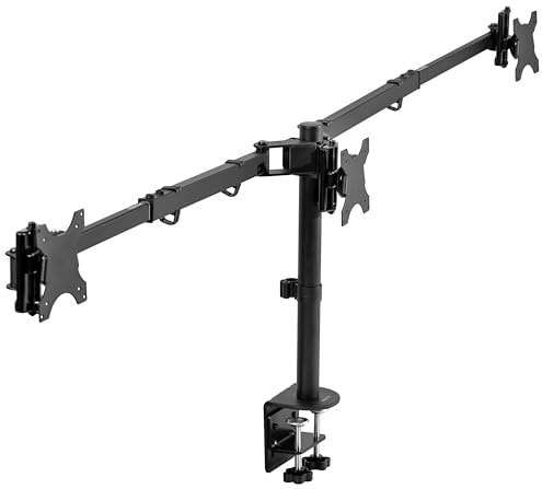 VIVO Premium Triple Monitor Desk Mount for 3 Screens up to 22 lbs, Fits up to 38 inch Ultrawides on Center Bracket, Adjustable Telescoping Arms, Flush Wall Setup, Black, STAND-TS03C