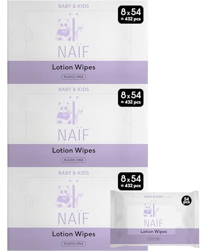 Naïf- Toallitas húmedas en Loción sin plástico– 1296 toallitas (24 x 54) Cuida el culito, el cuerpo y la cara del bebé - 99% agua - 0% perfume y alcohol