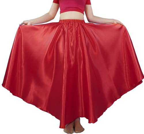 MUNAFIE Jupe Longue en Satin pour Femme - Jupe de Danse du Ventre - Costume de Danse du Ventre pour la Performance - Carnaval, Rouge, Taille Unique